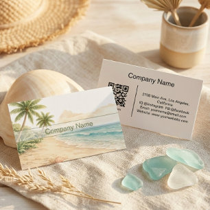 Moderne Wasserfarbe Ferienhaus am Strand QR-Code Visitenkarte