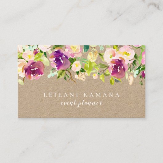 Moderne Wasserfarbe Floral rustikale Kraft Visitenkarte (Vorderseite)