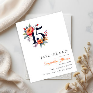 Moderne Wasserfarbe-Floral Zahl 15 Quinceanera Save The Date