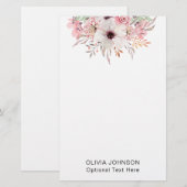 Moderne Wasserfarbe Florales Monogramm Name Briefpapier (Vorne/Hinten)