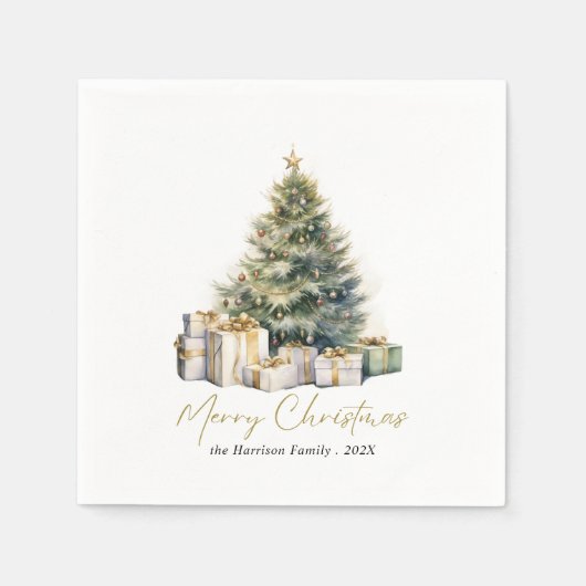 Moderne Wasserfarbe Frohe Weihnachtsbaum Serviette (Vorderseite)