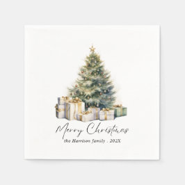 Moderne Wasserfarbe Frohe Weihnachtsbaum Serviette