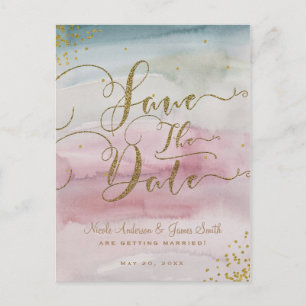 Moderne Wasserfarbe Gold Save-the-Date im glamourö Ankündigungspostkarte