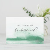 Moderne Wasserfarbe | Green Bridesmaid Vorschlagsk Einladung (Stehend Vorderseite)
