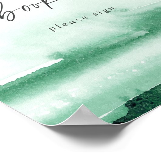 Moderne Wasserfarbe | Green Guest Book Sign Poster (Ecke)