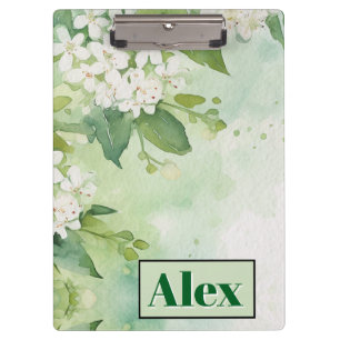 Moderne Wasserfarbe Grüne Blumen & personalisieren Klemmbrett