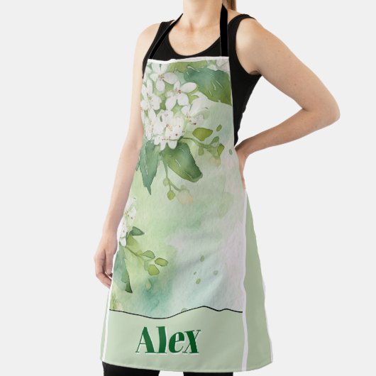 Moderne Wasserfarbe Grüne Blumen & personalisieren Schürze (InSitu)