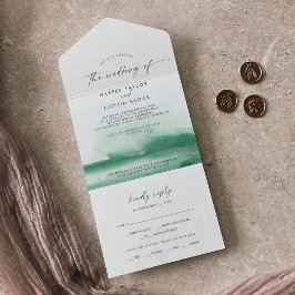 Moderne Wasserfarbe | Grüne Hochzeit All In One Einladung