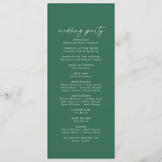 Moderne Wasserfarbe | Grüne Hochzeiten Programm (Rückseite)