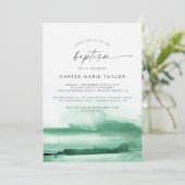 Moderne Wasserfarbe | Grüne Taufe Einladung (Stehend Vorderseite)