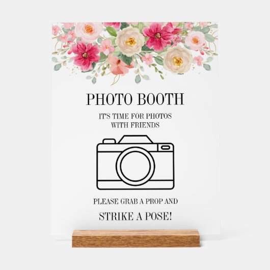 Moderne Wasserfarbe Hellrosa Florale Fotokabine Acrylschild (Vorderseite)