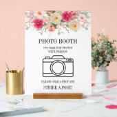 Moderne Wasserfarbe Hellrosa Florale Fotokabine Acrylschild (Hochzeit)