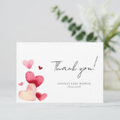 Moderne Wasserfarbe-Herzen Romantische Babyparty Dankeskarte (Stehend Vorderseite)