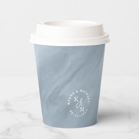 Moderne Wasserfarbe Hochzeit Dusty Blue ID816 Pappbecher (Rückseite)