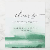 Moderne Wasserfarbe | Hochzeit von Grünem Käse Weinetikett (Einzelnes Label)