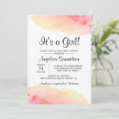 Moderne Wasserfarbe IT IST EIN GIRL!Rosa Babydusch Einladung (Stehend Vorderseite)