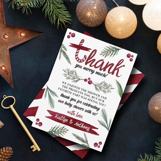 Moderne Wasserfarbe "Joy" Candy Cane Baby Dusche Dankeskarte