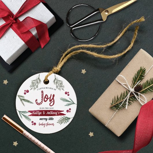 Moderne Wasserfarbe "Joy" Candy Cane Baby Dusche Geschenkanhänger