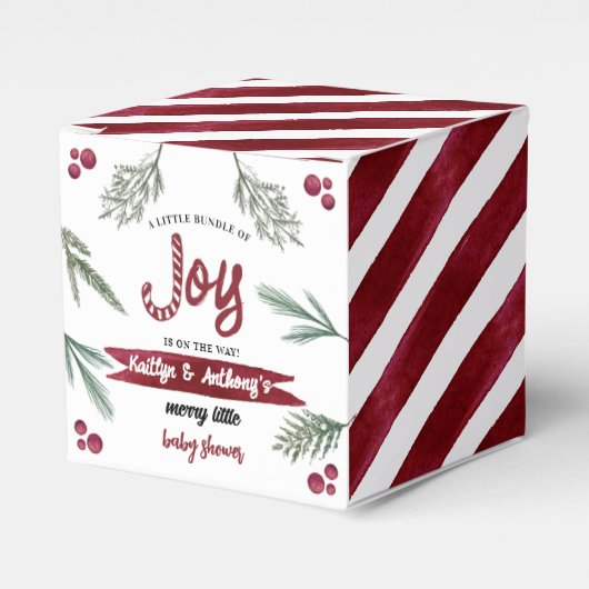 Moderne Wasserfarbe "Joy" Candy Cane Baby Dusche Geschenkschachtel (Vorderseite)
