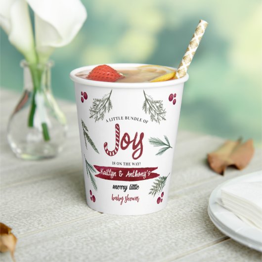 Moderne Wasserfarbe "Joy" Candy Cane Baby Dusche Pappbecher (In Situ)