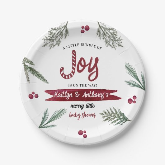 Moderne Wasserfarbe "Joy" Candy Cane Baby Dusche Pappteller (Vorderseite)