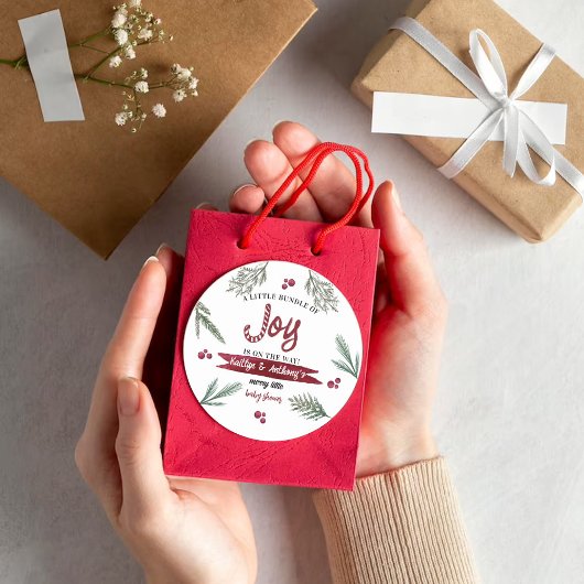 Moderne Wasserfarbe "Joy" Candy Cane Baby Dusche Runder Aufkleber