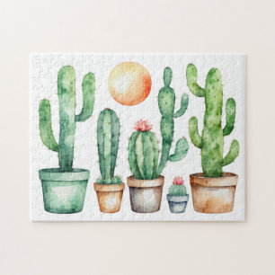 Moderne Wasserfarbe Kaktus Cacti Wüste Sukkulente  Puzzle