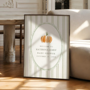 Moderne Wasserfarbe Kürbis Grün Streifen Babyparty Poster
