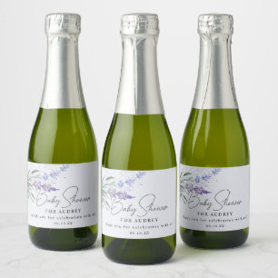 Moderne Wasserfarbe-Lavendel-Baby-Shower-Geschenke Schaumweinetikett