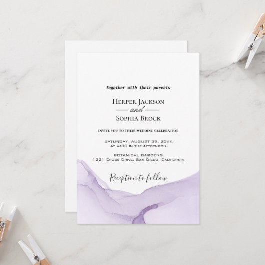 Moderne Wasserfarbe Lila Hochzeitseinladung Einladung (Vorderseite/Rückseite Beispiel)