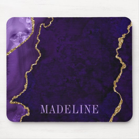 Moderne Wasserfarbe Lila Marble Geode Mousepad (Vorne)