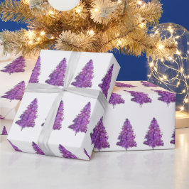 Moderne Wasserfarbe Lila Pine Tree Weihnachten Geschenkpapier