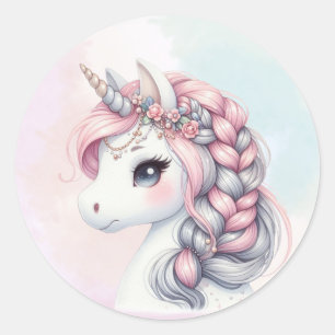 Moderne Wasserfarbe magisches Baby-Einhorn Runder Aufkleber