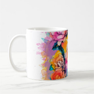 Moderne Wasserfarbe-Malerei Tupfen Rosenstrauß Kaffeetasse