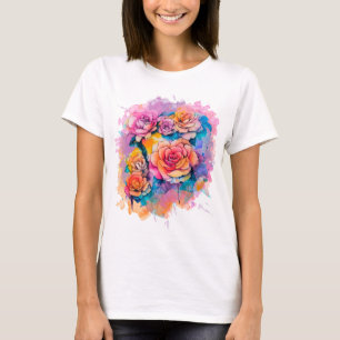 Moderne Wasserfarbe-Malerei Tupfen Rosenstrauß T-Shirt