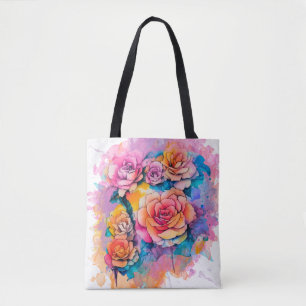 Moderne Wasserfarbe-Malerei Tupfen Rosenstrauß Tasche