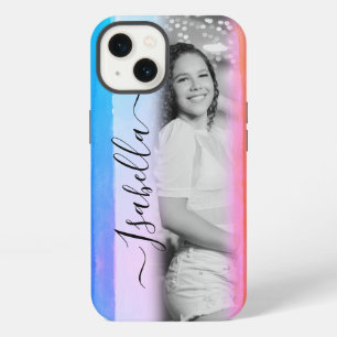 Moderne Wasserfarbe mit eigenem Foto und Namen iPhone 13 Hülle
