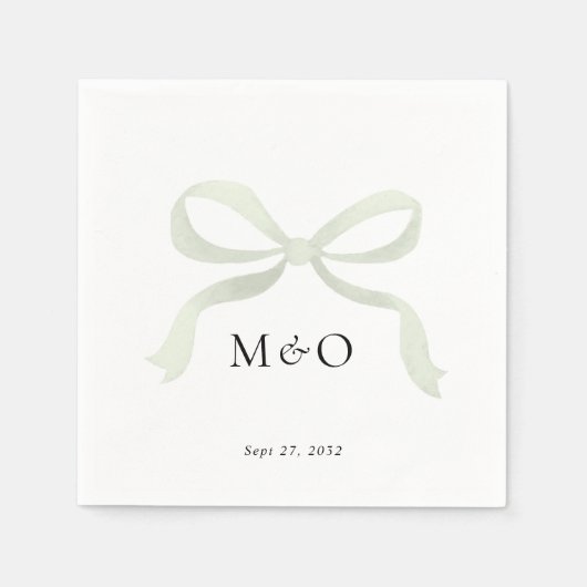 Moderne Wasserfarbe-Monogramm-Hochzeit in Salbeigr Serviette (Vorderseite)