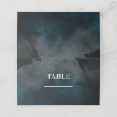 Moderne Wasserfarbe Moody Blue Tischnummer Sitzplä Platzkarte (Außenseite Aufgefaltet)