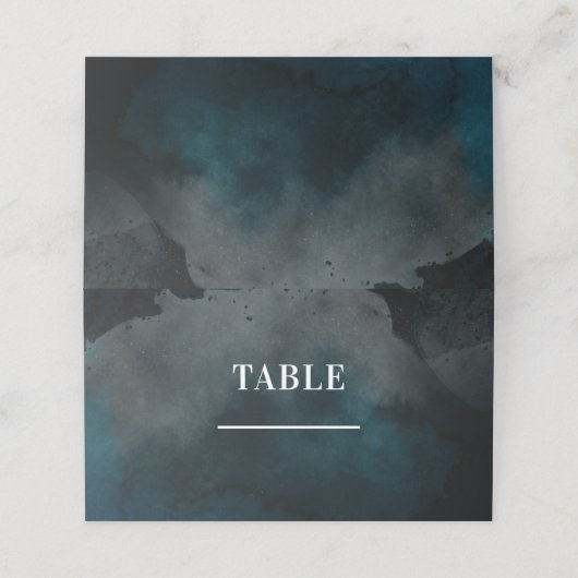 Moderne Wasserfarbe Moody Blue Tischnummer Sitzplä Platzkarte (Außenseite Aufgefaltet)