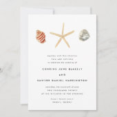 Moderne Wasserfarbe Muscheln Einladung Hochzeit (Vorderseite)