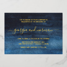 Moderne Wasserfarbe Navy Blau Hochzeit Gold