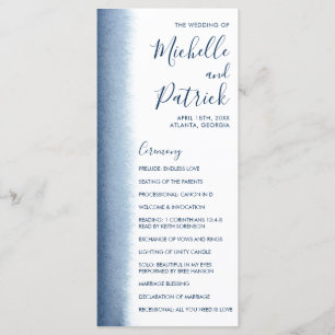 Moderne Wasserfarbe Navy Blau Hochzeit Programm