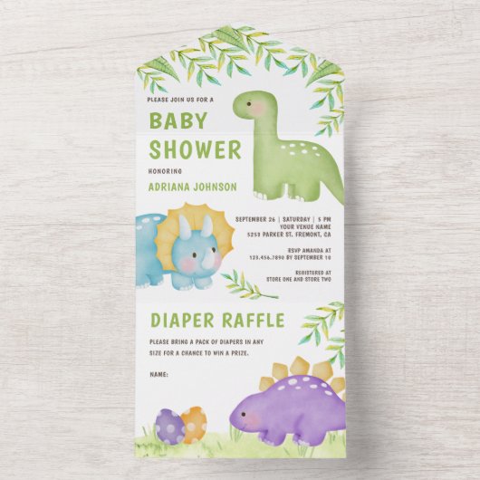 Moderne Wasserfarbe Niedlich Kleine Dinosaurier Ki All In One Einladung (Innen Boden)