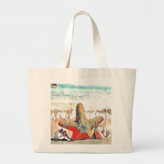 Moderne Wasserfarbe Orange Seashells am Strand Jumbo Stoffbeutel (Vorne)