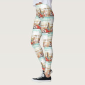 Moderne Wasserfarbe Orange Seashells am Strand Leggings (Links)