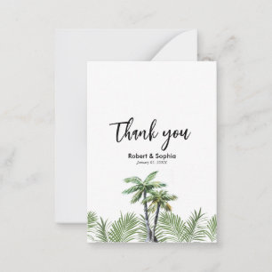 Moderne Wasserfarbe Palmbaum Hochzeit Danke Mitteilungskarte