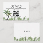Moderne Wasserfarbe Palmen Hochzeit QR-Code Begleitkarte (Vorne/Hinten)