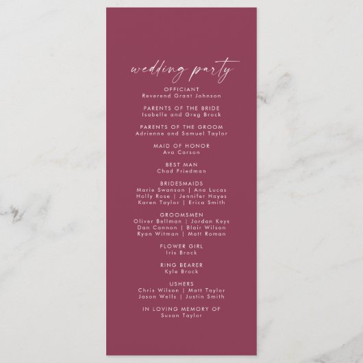 Moderne Wasserfarbe | Red Wedding Program Programm (Rückseite)