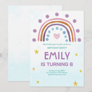Moderne Wasserfarbe Regenbogen Herz Geburtstag Einladung